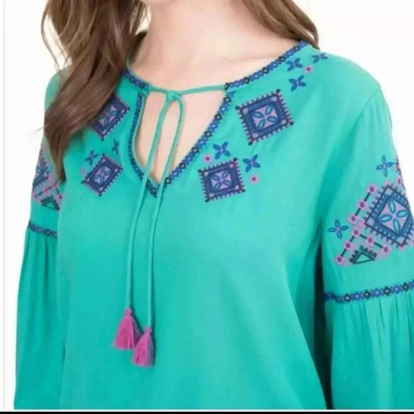 Southern Tide Sienna Tassel Embroidered Boho Beachy Chic Casual Flowy Blouse(S) - Picture 3 of 11
